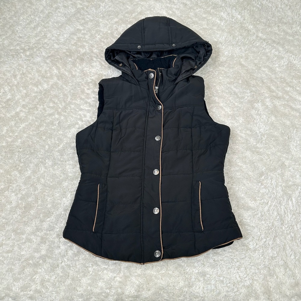 Prince & Fox Women's S Small Black Quilted Hooded Puffer Vest Outdoors
